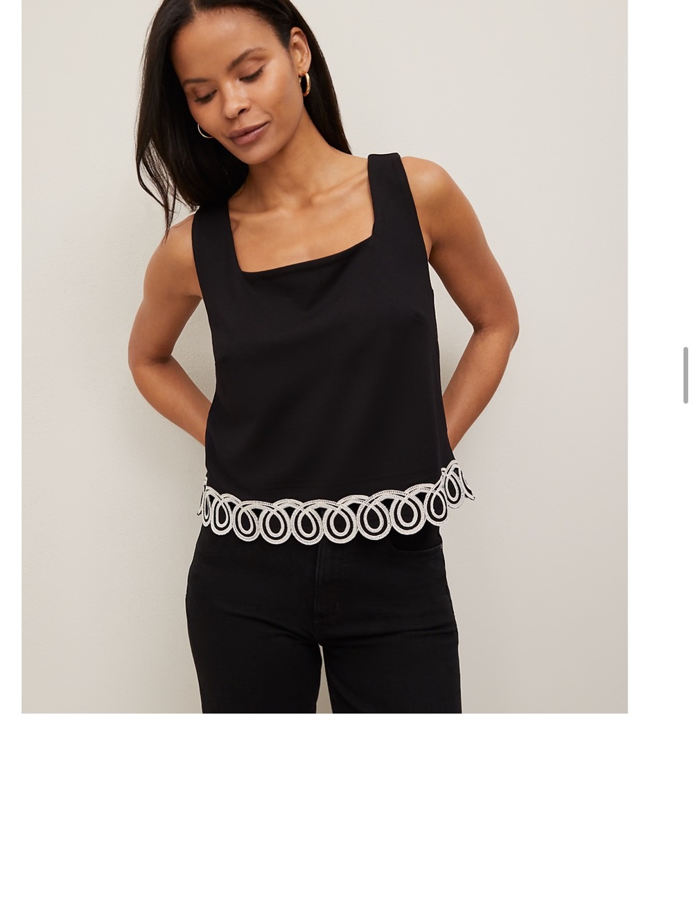 Ann Taylor Black Sleeveless Top with White Trim Detail